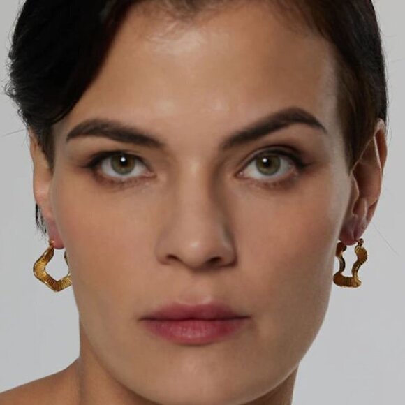 Gold Plated Stainless Steel Wavy Hoop Earrings - Picture 2 of 8